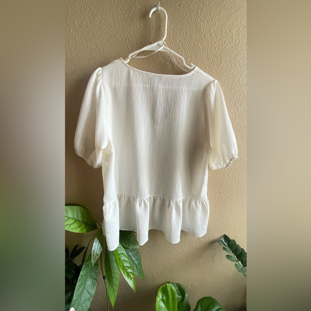 Nine West Cream Textured V-Neck Blouse - Picture 5 of 7